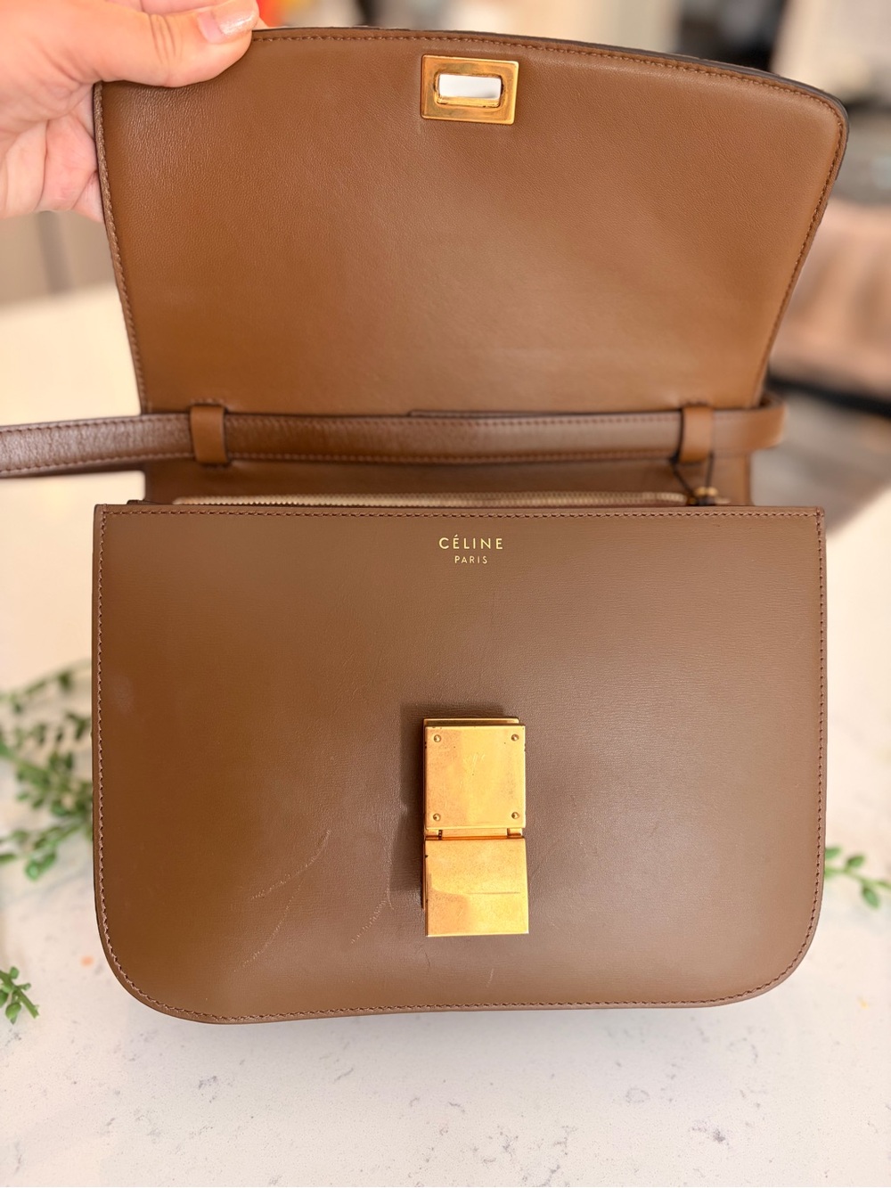 Celine Brown Leather Box Shoulder Bag with Gold Lock - Picture 3 of 7